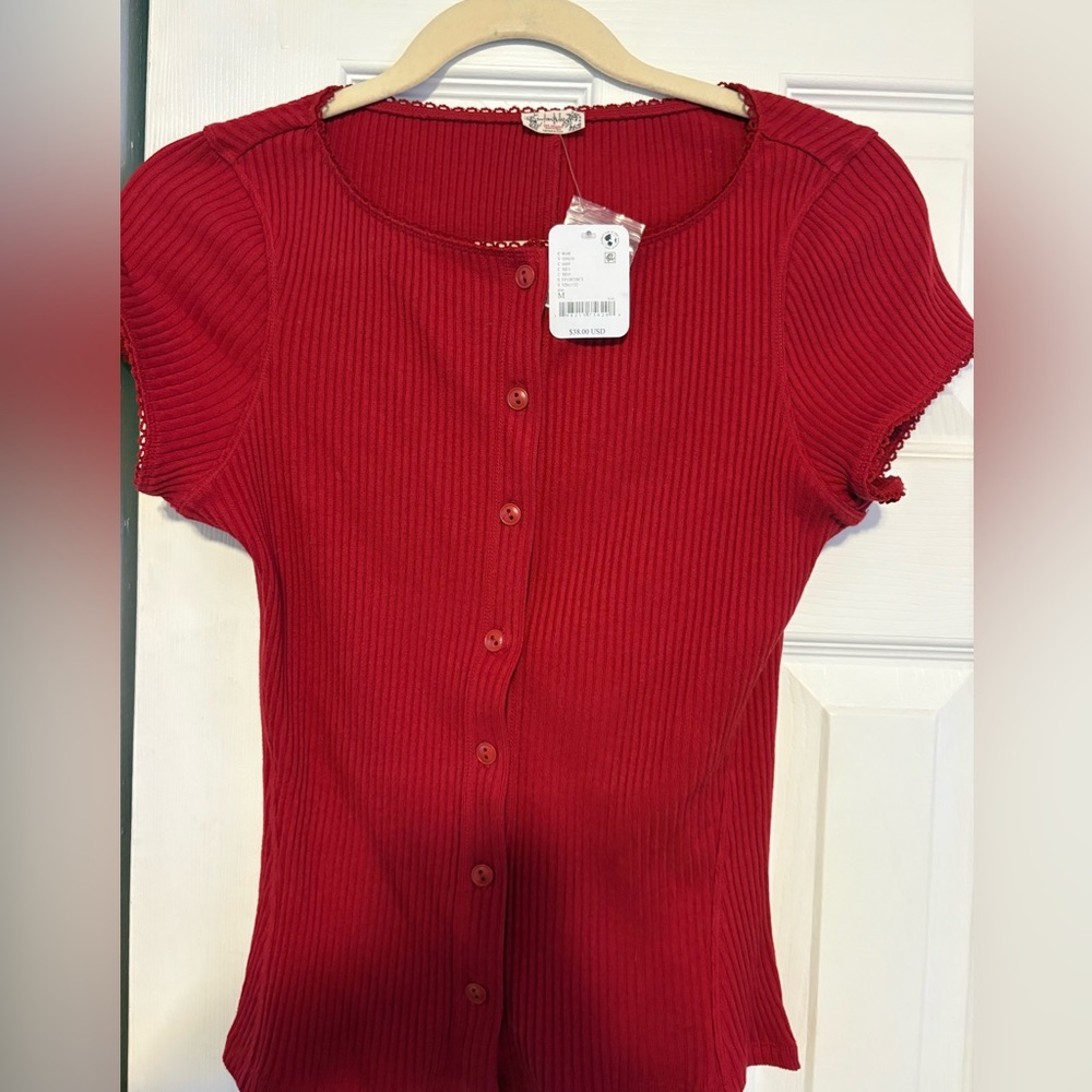 Brand New Free People Short Sleeve button up red top